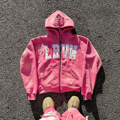 kopen Custom Oversized 500gm zuur gewassen Zip Up Distressed Letter Patchwork Borduur Hoodies online manufacture