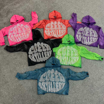 kopen Custom Streetwear Zwaargewicht Frans Terry Cotton Acid Wash Pullover Strass Geknipt Hoodie Mannen online manufacture
