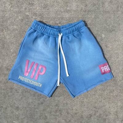 kopen Custom Puff Print Logo Acid Wash Shorts Cotton Fleece Zipper Pockets Sweat Shorts voor mannen online manufacture