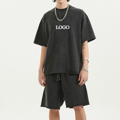 kopen Men's Custom Logo Oversized 100% Cotton Sportswear Tracksuit T-shirt en korte broek Set online manufacture