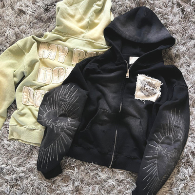 kopen Mensen Anti-Pilling Franse Terry Oversized Box Hoodie met Distressed Borduur Patch online manufacture