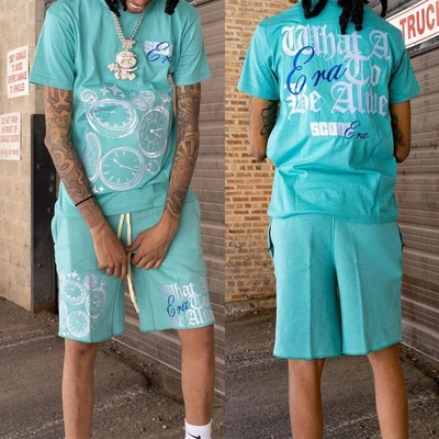 kopen Silk Screen Printing Custom Tracksuit voor mannen Mensen T-shirts en sweater shorts Set online manufacture