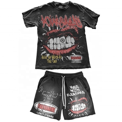 kopen Letter Pattern Type Custom Printed Logo Sun Faded Tees T-Shirt en Shorts Set voor mannen online manufacture
