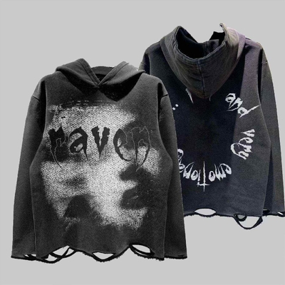 kopen Dtg pullover hoodie Acid Wash Distressed Ripped Raw Hem Crop Hoodie Mensen Naalddetectie Stof 500 gram online manufacture