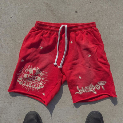 kopen Elastische hoge taille voor mannen Raw Hem Gewassen katoenen korte broek met aangepaste zon vervaagde zuurwas online manufacture