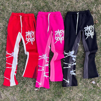 kopen Mensen zwarte flared sweatpants blank 3D Puff Print Casual Daily Life Acid Wash French Terry online manufacture