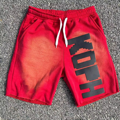 kopen Draadstreng sluiting maat katoen Franse Terry Sun Vervaagde hoge taille shorts voor mannen online manufacture