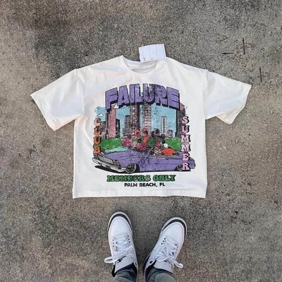 kopen Boxy Graphic 300 gsm 100% katoenen T-shirt kleurrijk Custom Silk Screen DTG Puff Print T-shirt online manufacture