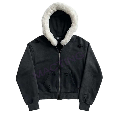 kopen Vaste zuurwas Zonnevervaagde noodgevallen Custom Full Zip Up Hoodies jas met bont kraag online manufacture
