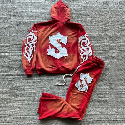 kopen Gepersonaliseerde kleurrijke borduurwerk logo 2 stuk jogger sets opgeblazen sweatpants angstig online manufacture