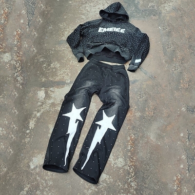kopen Custom Acid Wash 2 Piece jogger tracksuit joggingpakken voor mannen DTG Printing Stacked Design online manufacture