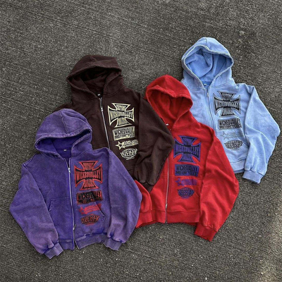 kopen Mensen Anti-Shrink Acid Wash Hoodie met dubbele rits online manufacture