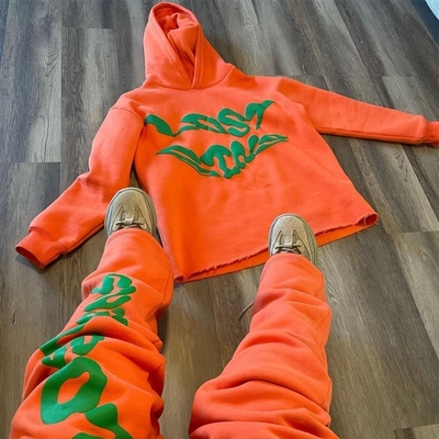 kopen Cricket katoenen trainingscoat op maat Mensen Hoodie Set Puff Print gestapeld Flared broek online manufacture