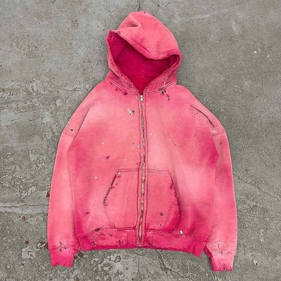 kopen Lichte 400 gram katoen zip-up hoodie vintage verdrietige roze zon vervaagde Franse Terry online manufacture