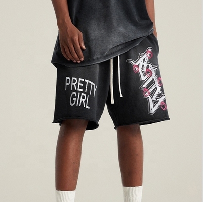 kopen Snelle droge Unisex mannen Streetwear Blank Zwart Heavyweight Cotton Vintage Acid Wash Shorts online manufacture