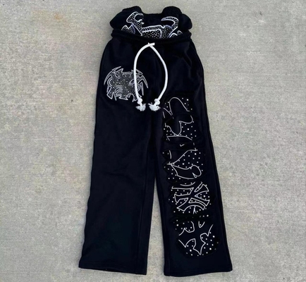 kopen Vintage Acid Wash Distressed Rhinestone Double Waist Flared Baggy Sweatpants 100% katoen online manufacture