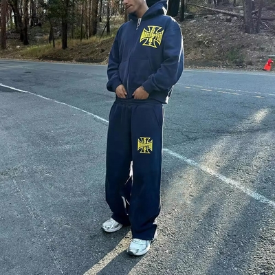 kopen Vintage Acid Wash Mensen Tracksuits DTG Print Sweat Suit Casual Daily Life Jogger Set online manufacture