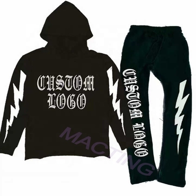 kopen Mensen katoen Frans Terry geknipt Raw Hem Cut Sew Acid Was Flared Sweatpants Hoodie Set online manufacture