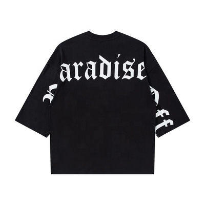 kopen Custom T-Shirt Oversized Three Quarter Boxy Fit Drop Schouder met Gothic Letter Print online manufacture