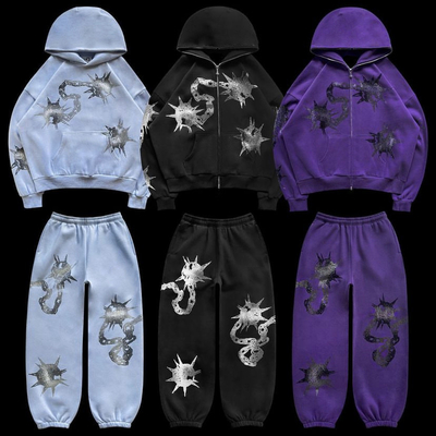 kopen Streetwear Y2k Unisex Full Face Zip Up Bling String Hoodie Set 100% Cotton Custom Mannen online manufacture