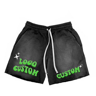 kopen Custom Screen Puff Printing Mens Sweat Shorts in Acid Washed Streetwear Hip Hop stijl online manufacture