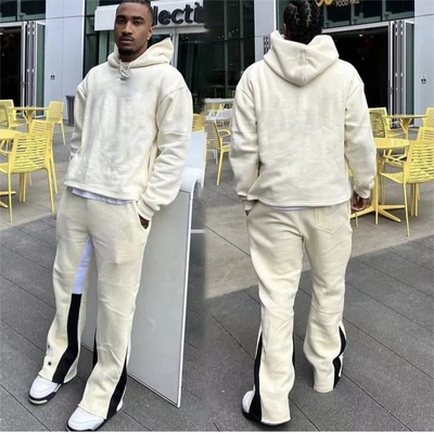 kopen Custom logo gesneden sweatpants en hoodie pak plus size zuur wassen opgeblazen sweatpants online manufacture