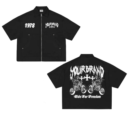 kopen Custom Logo Screen Print Zip Up Cropped Boxy T-Shirt in 100% katoenen stof voor Streetwear online manufacture
