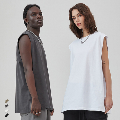 kopen Sport basketbal Sleeveless Slit Tank Top Custom 100% katoen Zwart Mens Gym Customized online manufacture