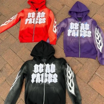kopen Stonewashed Vintage Mensen Cut And Sew In nood geborduurde patch zon vervaagde paarse Zip Up Acid Wash Hoodie online manufacture