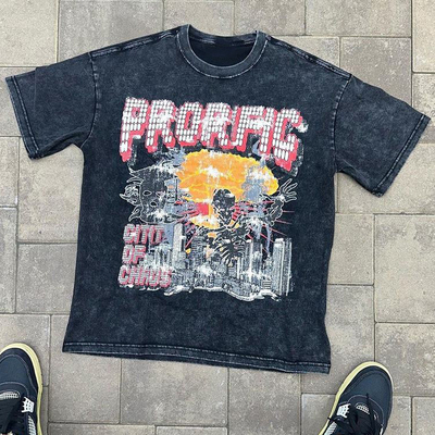 kopen Unisex Streetwear oversized gewassen zwart T-shirt Acid Gewassen Plain Vintage Heavyweight Stone online manufacture