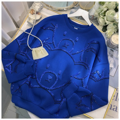 kopen Oversized Crew Neck Sweatshirt voor vrouwen met Cute Bear Graphic en Glitter Print online manufacture