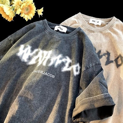 kopen Op maat gemaakte etiketten Zware katoenen T-shirts voor mannen Grafische afdruk Acid Wash Vintage T-shirt online manufacture