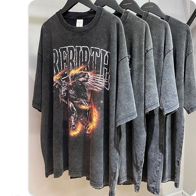 kopen Custom T-Shirt Mens Silk Screen Printing Oversized Vintage Distressed Acid Wash Tee S-5XL online manufacture