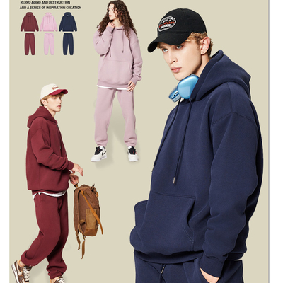 kopen zware geborduurde hoededed sweatshirt gewas 350gm zwaargewicht katoen Frans Terry dik vlies Hoodie mannen online manufacture