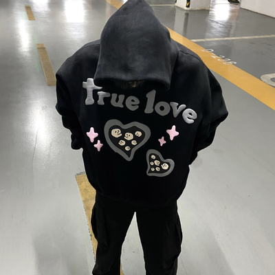 kopen Winter High Street 3D puff printing hoodies zwart voor Streetwear Kleurrijk online manufacture