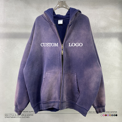 kopen Vintage twee-weg dubbele rits gescheurde noodgevallen hoodie winter dikke straatkleding voor mannen online manufacture