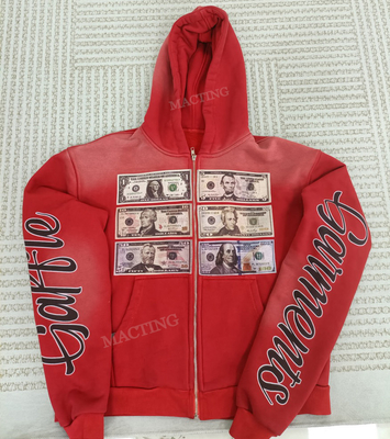 kopen Vintage Acid Wash Distressed Hoodie voor Herfst Streetwear in 500 Gsm French Terry online manufacture