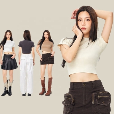 kopen Custom Print Graphic Logo Cropped Baby T-Shirt Vrouwen Cotton Crop Top in Y2K Design online manufacture