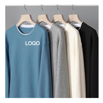 kopen 6xl 5xl 3xl crewneck sweatshirt oversized Casual Style Mensen wafel gebreide thermische vlies T-shirt online manufacture