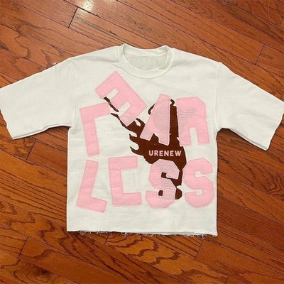 kopen Mensen oversized T-shirt T-shirt met Distressed bordure patch Hip Hop stijl zuur gewassen online manufacture