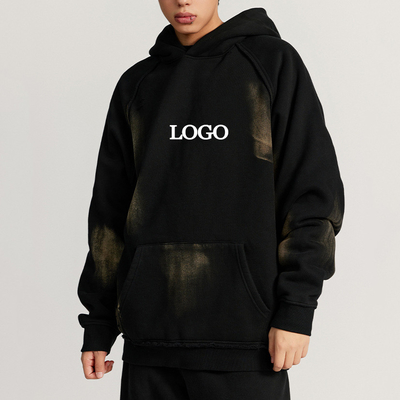 kopen Dik Vlies Cotton Hoodie Vintage Vervaagd Gewassen Verscheurd Design Voor Mannen Gewone mouwen online manufacture