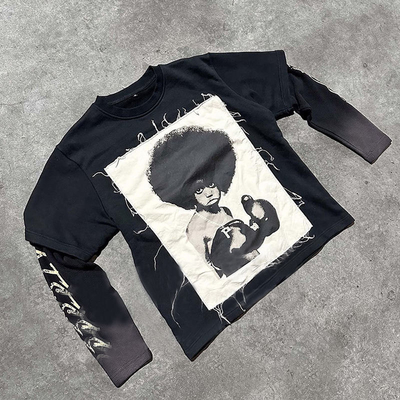 kopen Custom Oversized Boxy Y2K Graphic Distressed Patchwork Borduur T-shirt voor mannen online manufacture