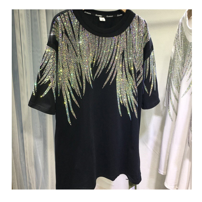kopen Gepersonaliseerde Rhinestone T-shirts Dames Graphic 300gm Katoen korte mouwen online manufacture