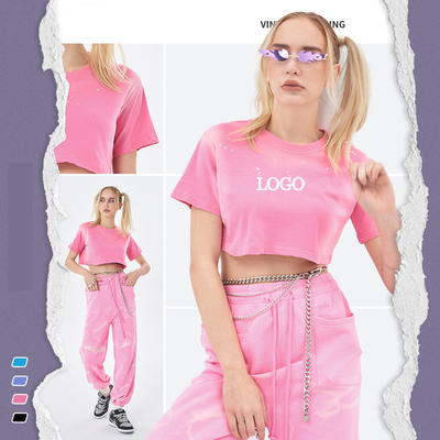 kopen 2024 Summer Acid Wash Vervaagd Hot Sexy Crop Top Vrouwen T-Shirt met aangepaste etiketten online manufacture