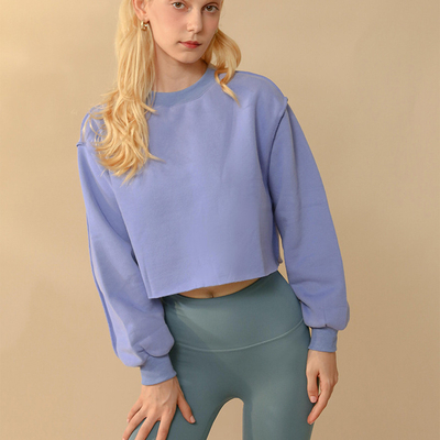 kopen Outdoor Oversized gesneden crewneck sweatshirt Hoodie Crop Top Dames Raw Hem online manufacture
