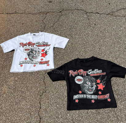 kopen 1000 Custom Cotton Round Neck Hip Hop Graphic T-shirt Y2k 3d Print Acid Wash Oversized Heavyweight Cropped Boxy T-shirt Mannen online manufacture