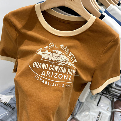 kopen American Color Vintage Contrast Printed T-shirt met korte mouwen S-2XL of maat online manufacture