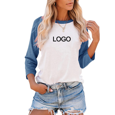 kopen 6xl 4x 3/4 mouw jas met lange mouw shirt vrouwen polyester katoen crew nek leeg Raglan Baseball Jersey T-shirt online manufacture