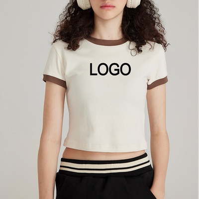 kopen Borduurwerk Decoratie Vrouwen Y2k Vintage Young Fashion Contrast Ringer Crop T-shirt online manufacture