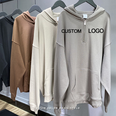 kopen 300g-700g katoen Unisex Mens Streetwear Oversized Puff Print Half Zip Up Hoodies 3xl 4xl 5xl online manufacture